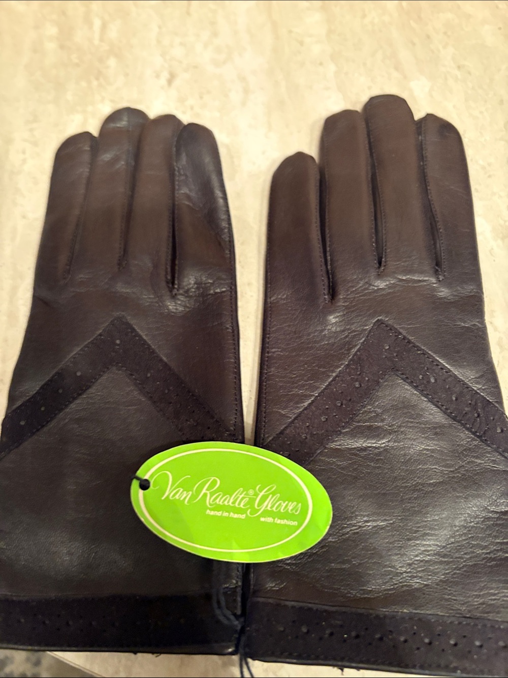 Van Raalte Women's Brown Leather Gloves with Chevron Detail